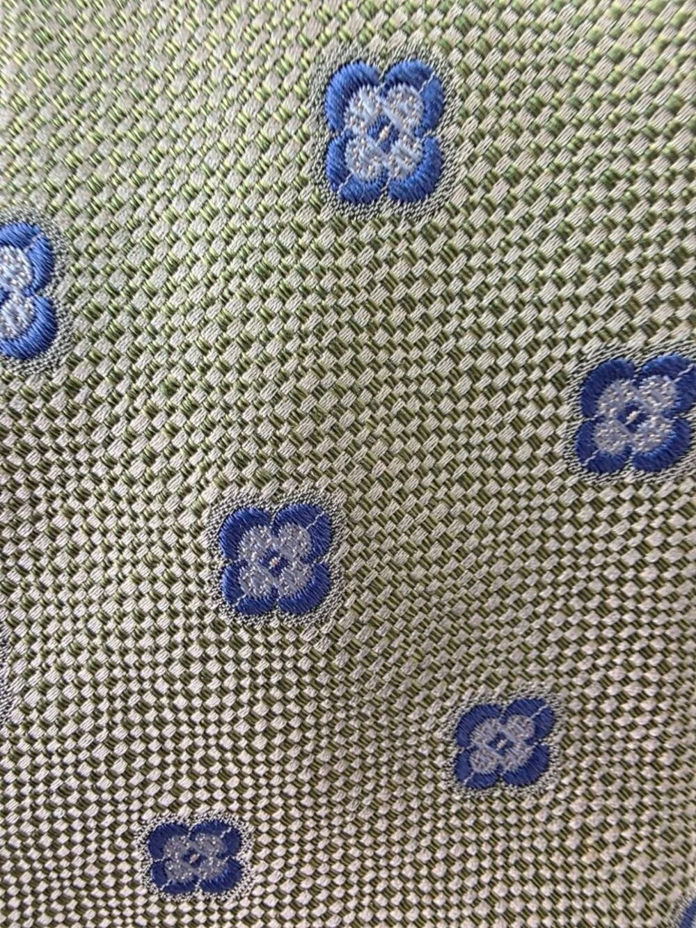Peter Millar Handfolded Silk Tie Sage Green Blue Medallion Woven Texture 3.25x60